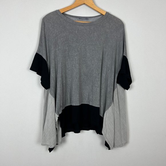 Alembika Top Womens Small Gray Colorblock Oversized Slouchy Tunic 3/4‎ Sleeve - Picture 1 of 12